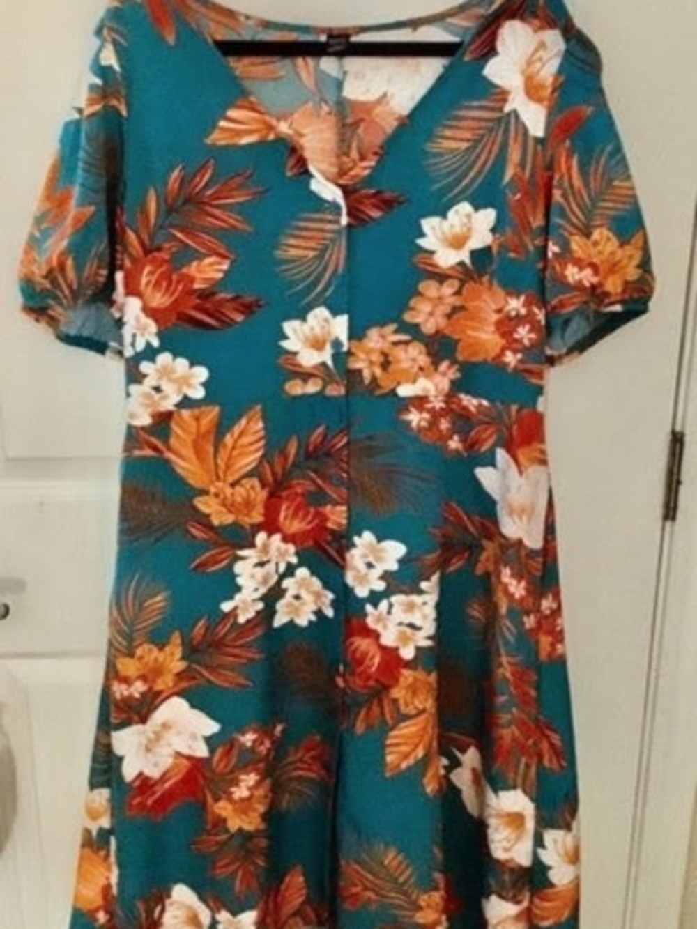 Emery Rose DT Women's V-Neck Plus Sz Boho Trop. Print A-line Midi Dress Sz 1XL